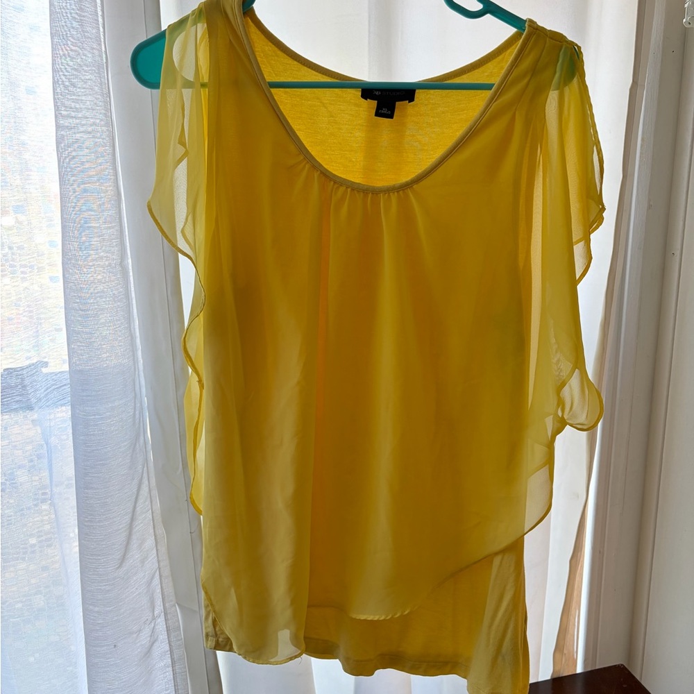 AB Studio Yellow Chiffon Layered Blouse
